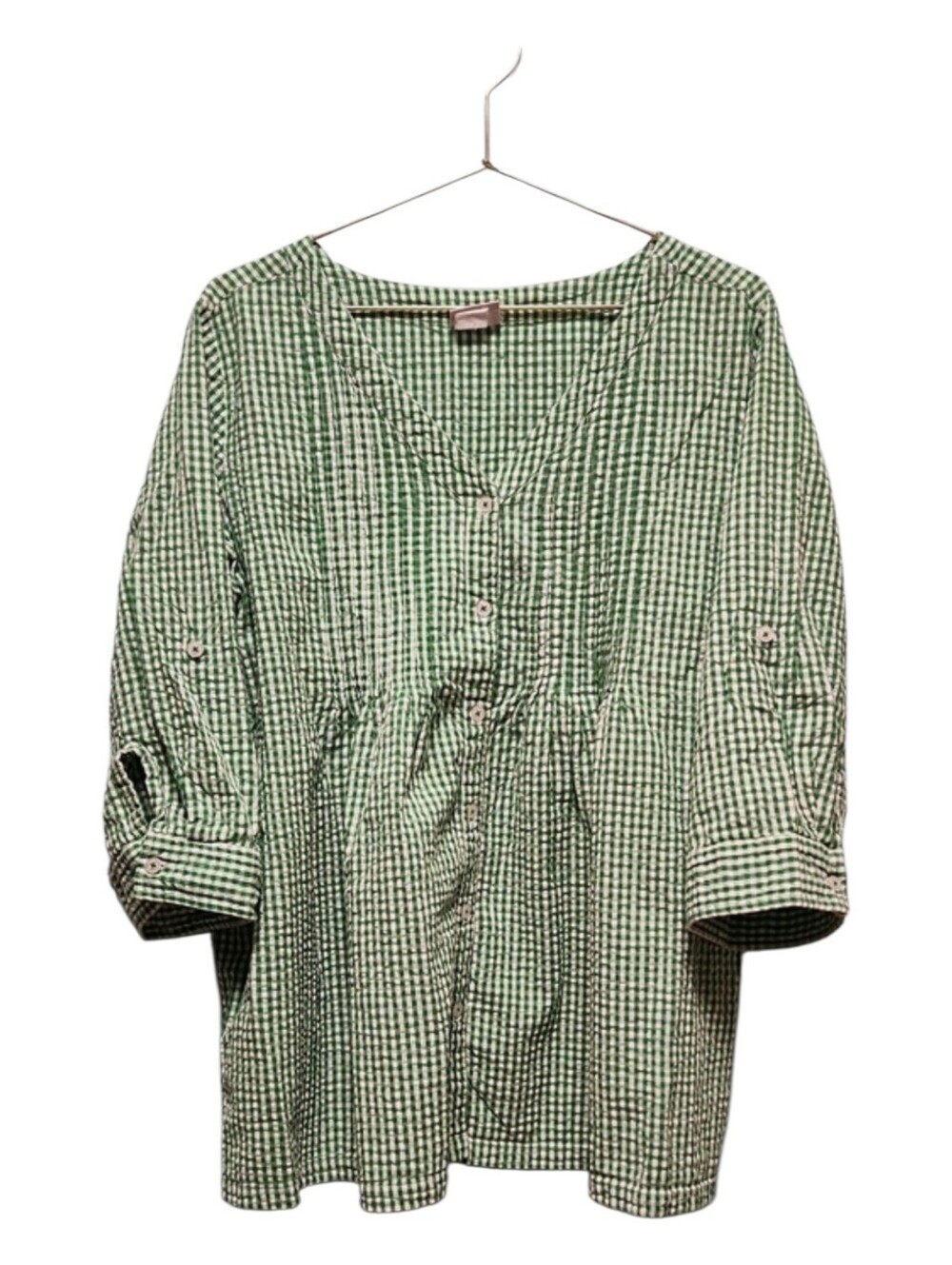 American Sweetheart Green Gingham Button-Front Peplum Top XL